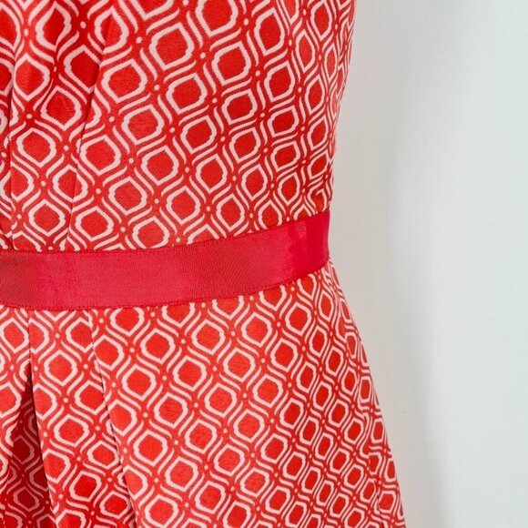 Tahari Arthur Levine Geometric Print Dress Size 8 Coral White Zip Close Ribbon - Picture 5 of 11